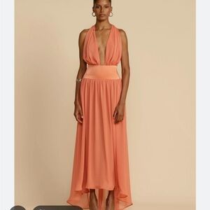Deep V Halter Maxi Dress in Coral Peach